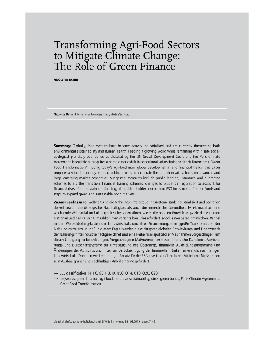 Transforming Agri-Food Sectors to Mitigate Climate Change: The Role of Green Finance