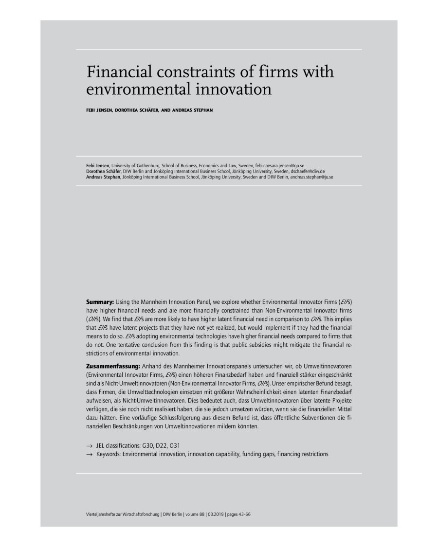 Financial constraints of firms with environmental innovation