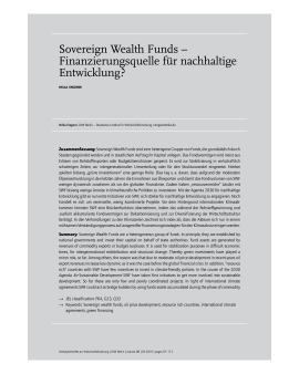 Sovereign Wealth Funds – Finanzierungsquelle für nachhaltige Entwicklung?