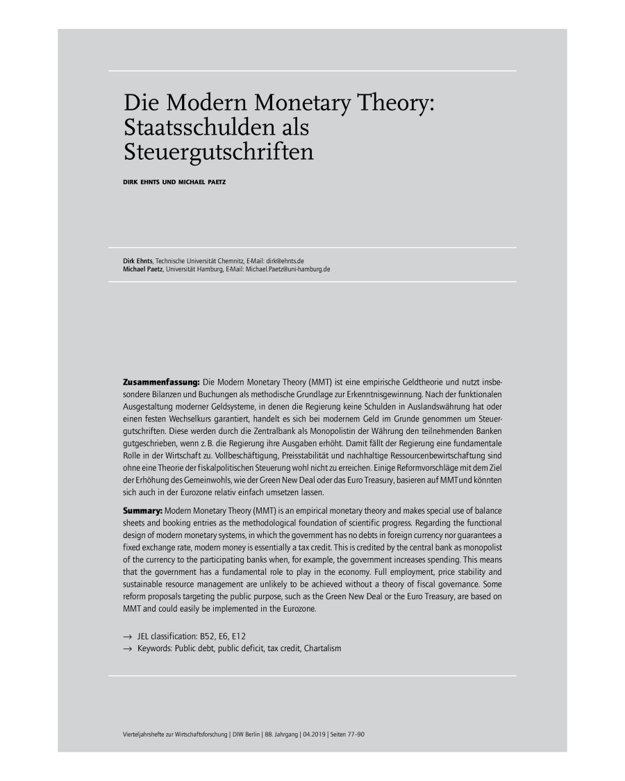 Die Modern Monetary Theory: Staatsschulden als Steuergutschriften