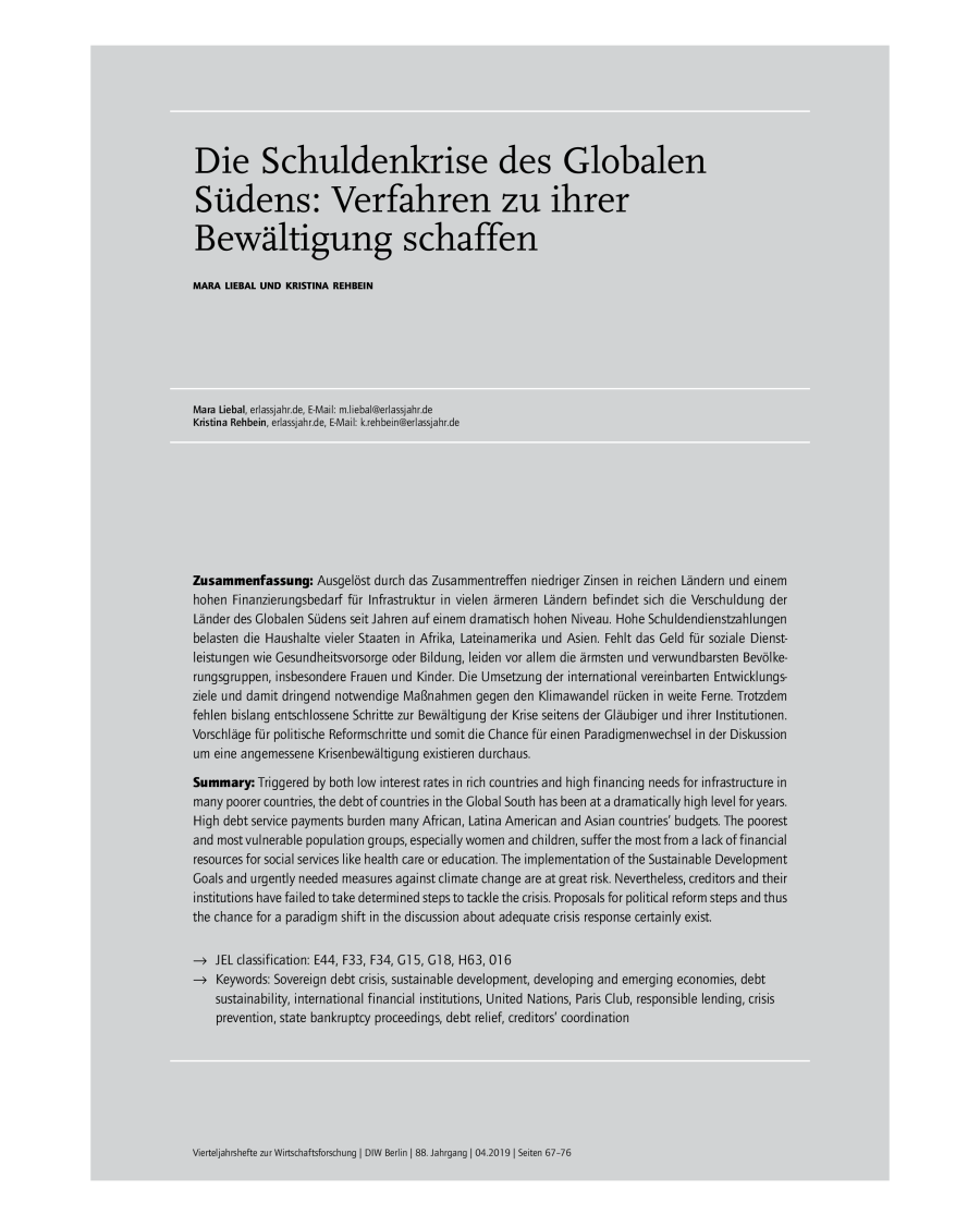 Die Schuldenkrise des Globalen Südens: Verfahren zu ihrer Bewältigung schaffen
