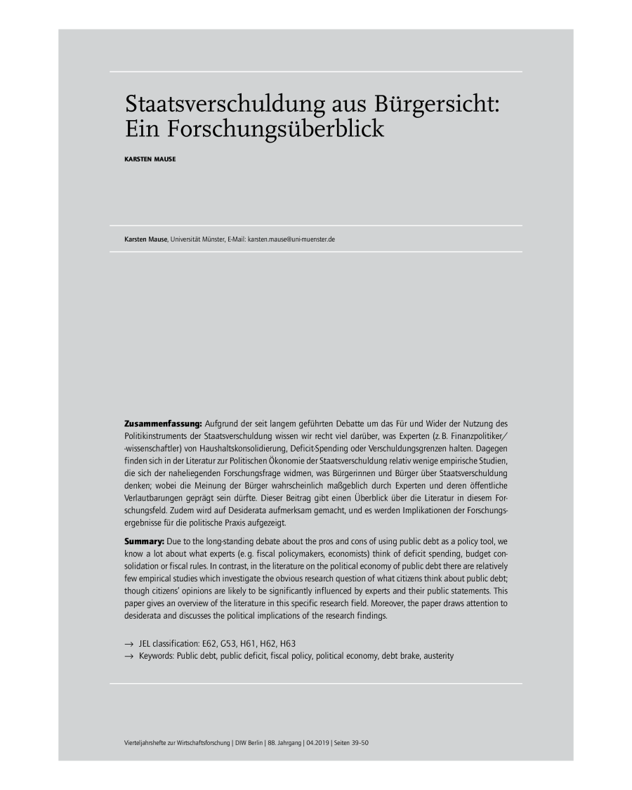 Staatsverschuldung aus Bürgersicht: Ein Forschungsüberblick
