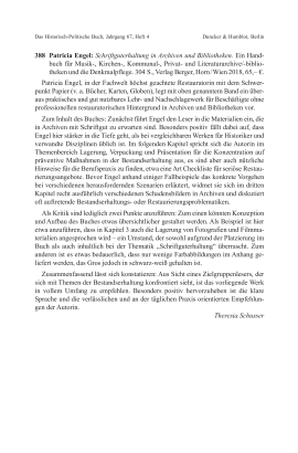 Patricia Engel: Schriftguterhaltung in Archiven und Bibilotheken. Ein Handbuch für Musik-, Kirchen-, Kommunal- und Literaturarchive/-bibliotheken und die Denkmalpflege