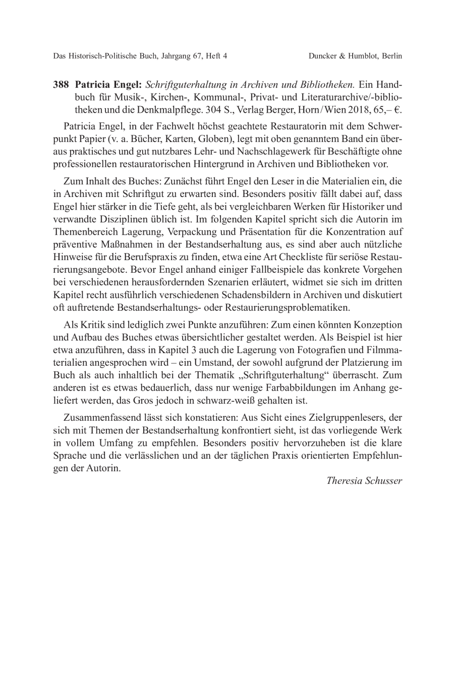 Patricia Engel: Schriftguterhaltung in Archiven und Bibilotheken. Ein Handbuch für Musik-, Kirchen-, Kommunal- und Literaturarchive/-bibliotheken und die Denkmalpflege
