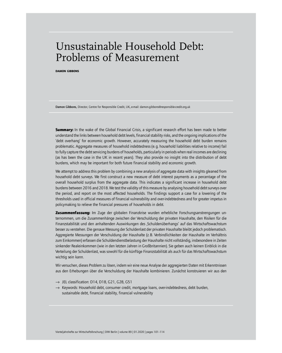 Unsustainable Household Debt: Problems of Measurement