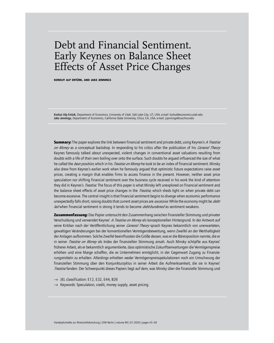 Debt and Financial Sentiment. Early Keynes on Balance Sheet Effects of Asset Price Changes