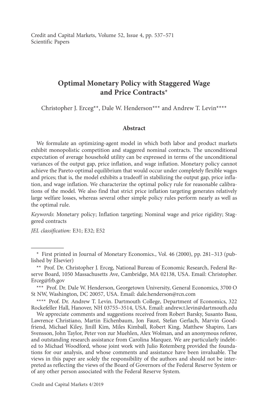 Optimal Monetary Policy with Staggered Wage and Price Contracts