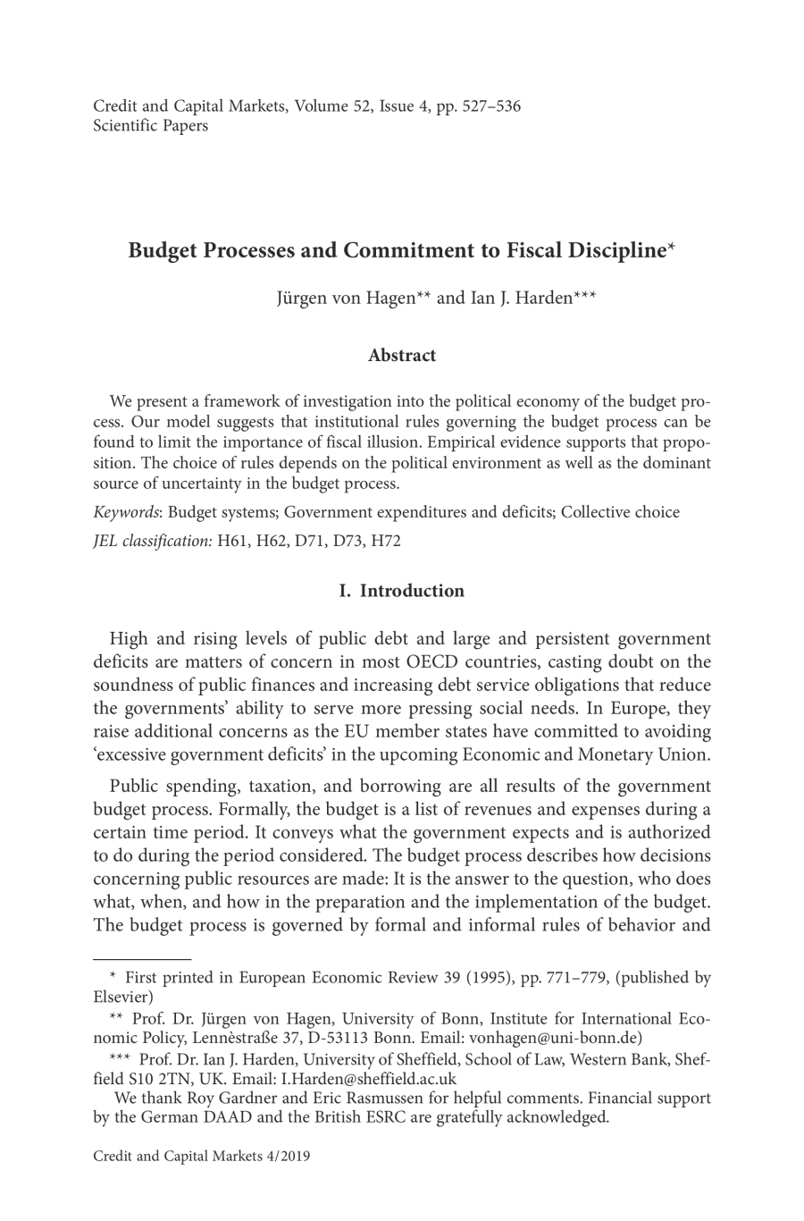 Budget Processes and Commitment to Fiscal Discipline