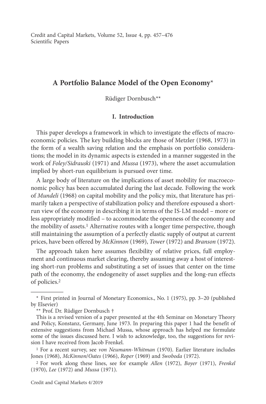 A Portfolio Balance Model of the Open Economy