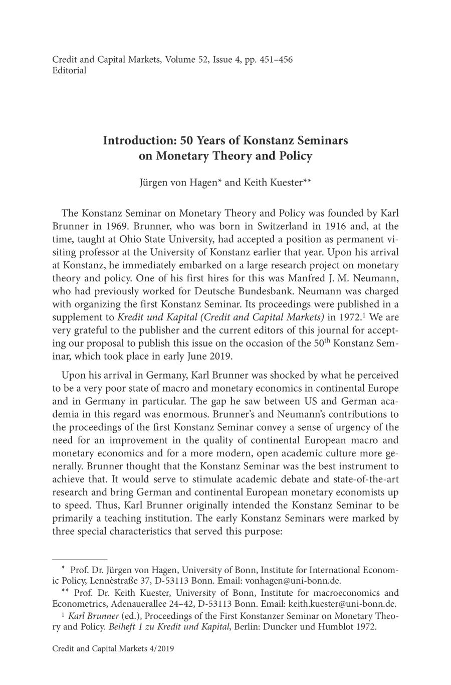 Introduction: 50 Years of Konstanz Seminars on Monetary Theory and Policy