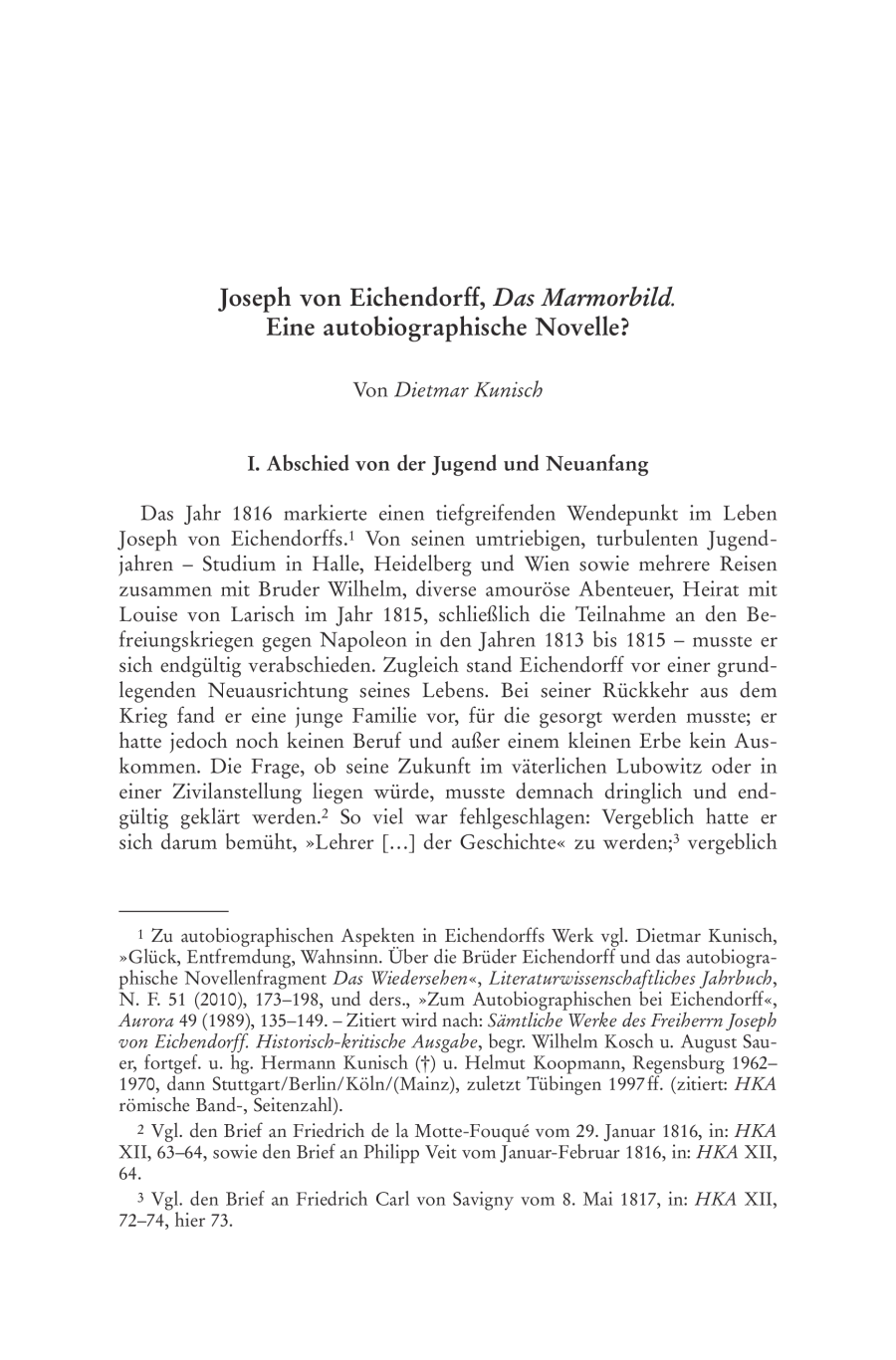 Joseph von Eichendorff, Das Marmorbild. Eine autobiographische Novelle?