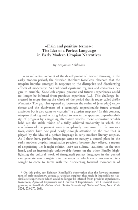 »Plain and positiue termes«: The Idea of a Perfect Language in Early Modern Utopian Narratives