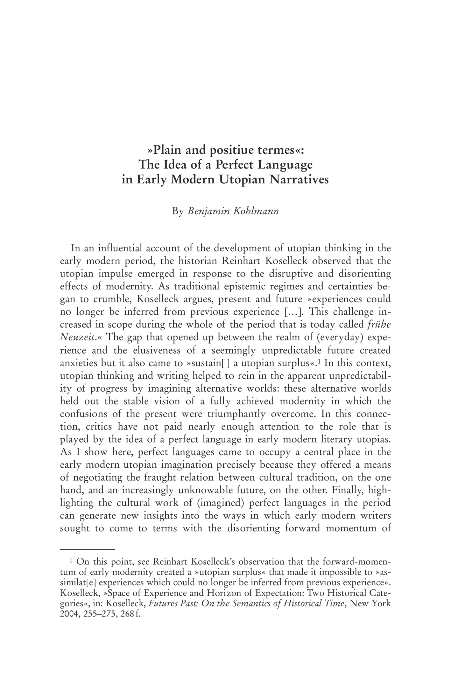 »Plain and positiue termes«: The Idea of a Perfect Language in Early Modern Utopian Narratives