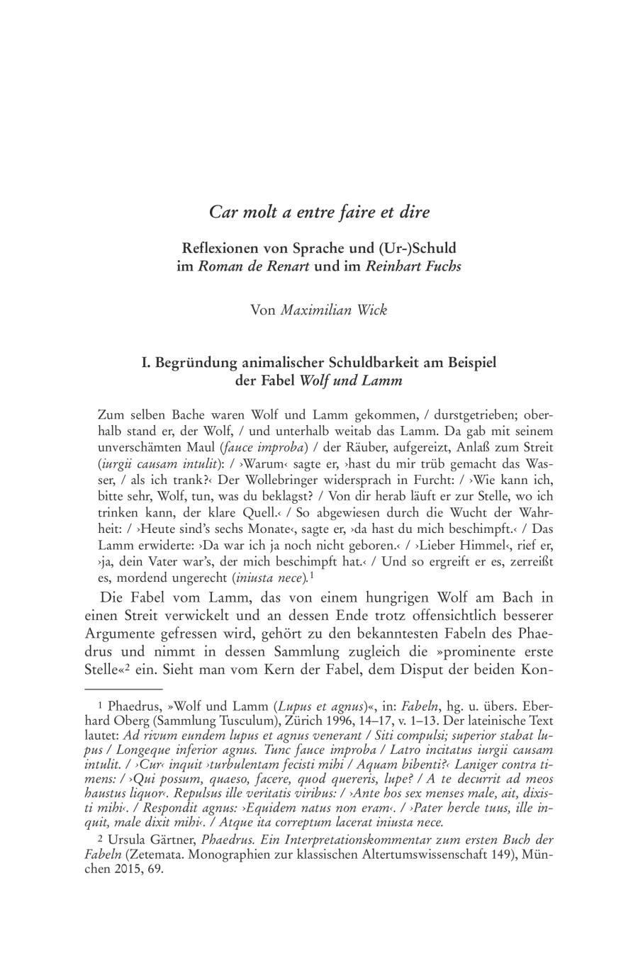 Car molt a entre faire et dire. Reflexionen von Sprache und (Ur-)Schuld im Roman de Renart und im Reinhart Fuchs