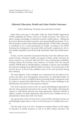 Editorial: Education, Health and Labor Market Outcomes