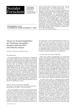 Thesen zur Sozialverträglichkeit der Förderung erneuerbarer Energien durch das EEG – eine kritische Analyse