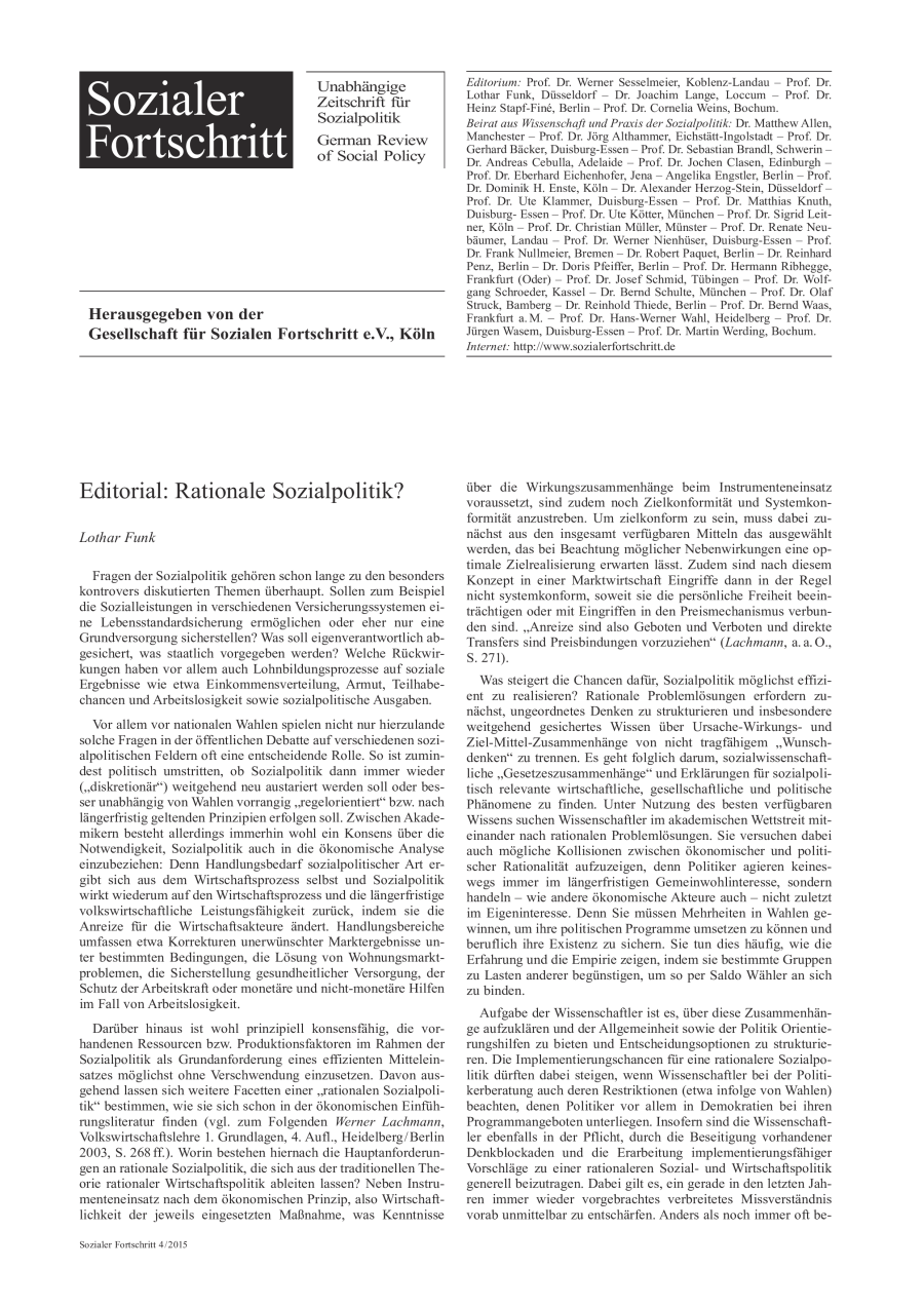 Editorial: Rationale Sozialpolitik?