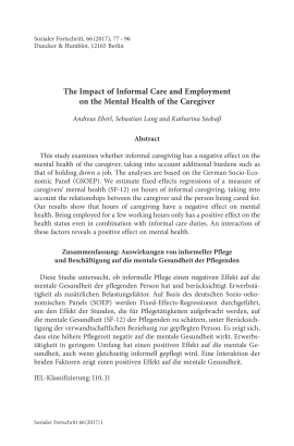 The Impact of Informal Care and Employment on the Mental Health of the Caregiver