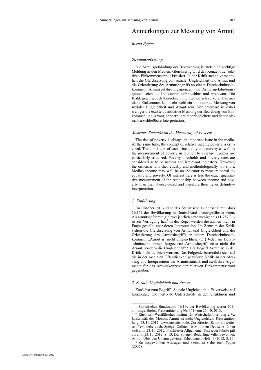Anmerkungen zur Messung von Armut