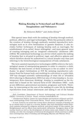Making Kinship in Switzerland and Beyond: Imaginations and Substances