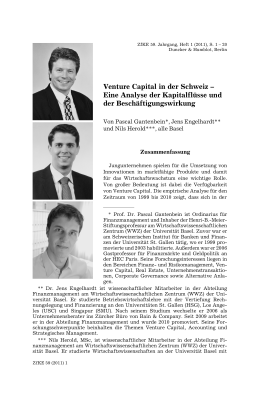 Venture Capital in der Schweiz – Eine Analyse der Kapitalflüsse und der Beschäftigungswirkung