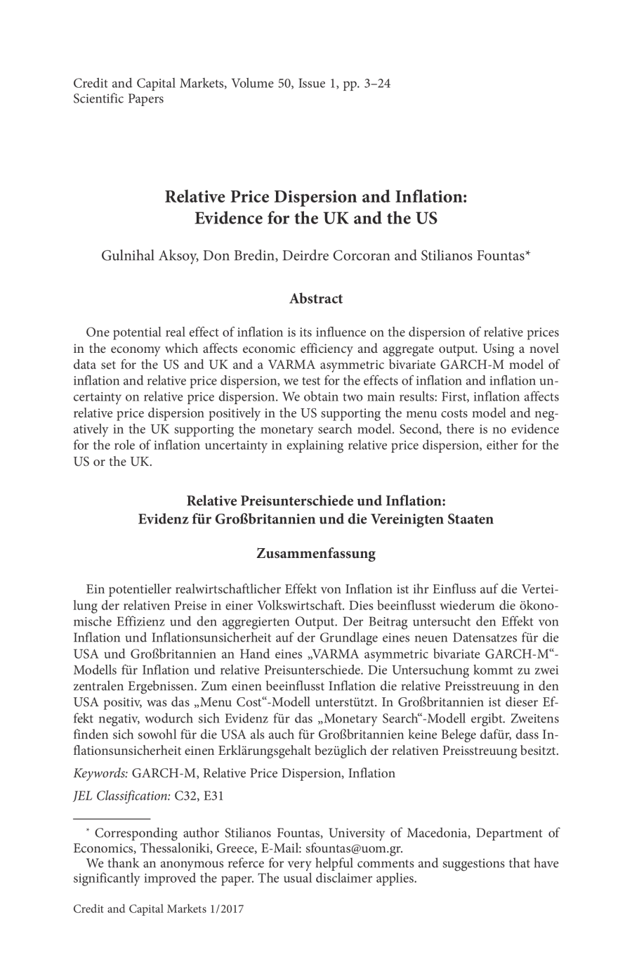 Relative Price Dispersion and Inflation: Evidence for the UK and the US
