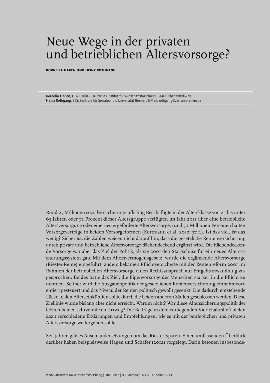 Neue Wege in der privaten und betrieblichen Altersvorsorge?