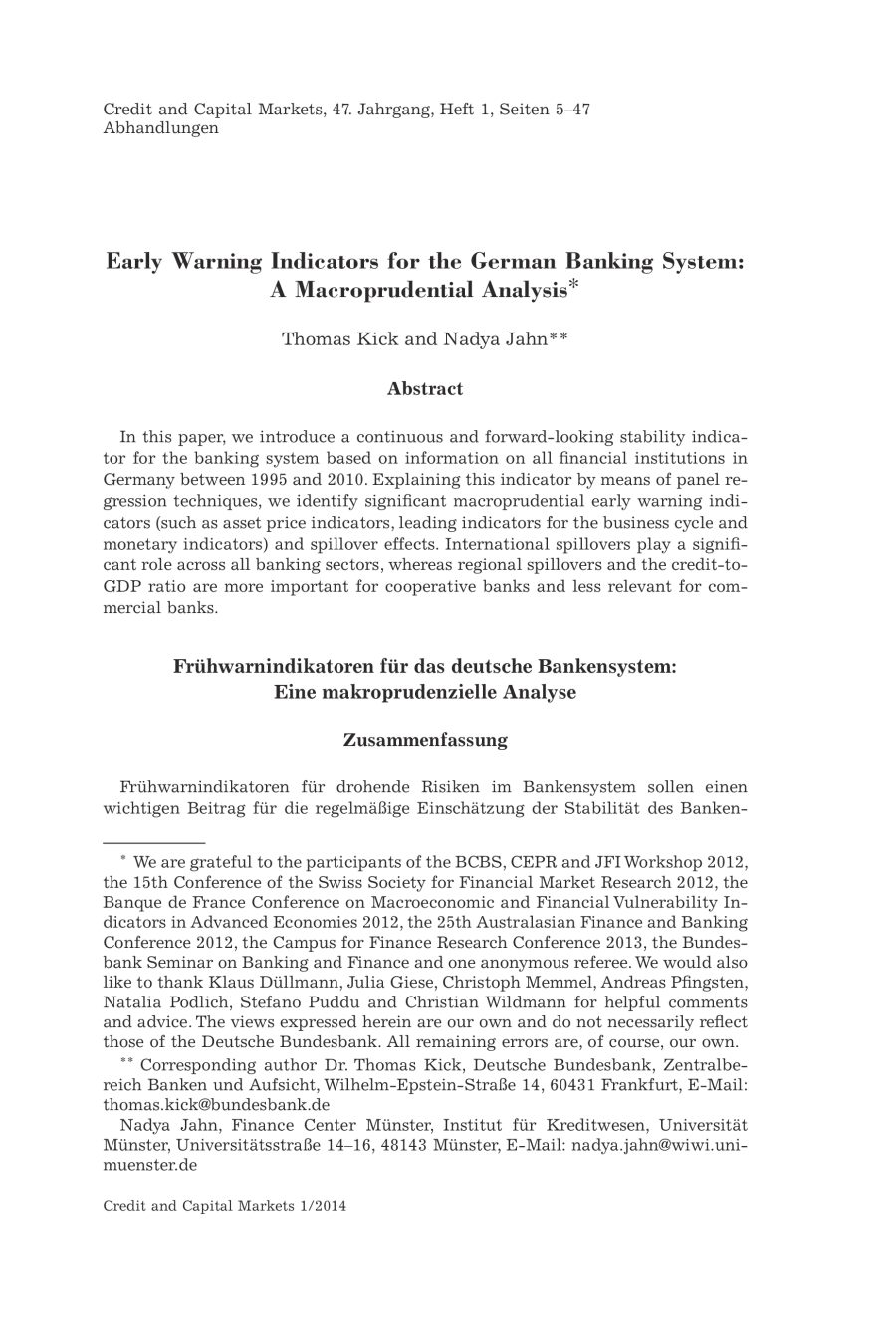 Early Warning Indicators for the German Banking System: A Macroprudential Analysis