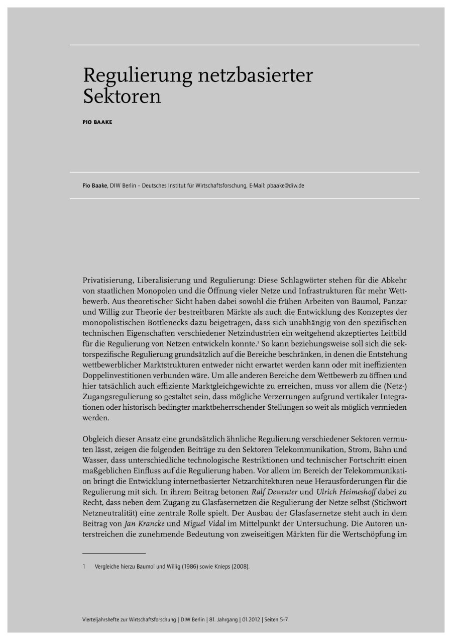 Regulierung netzbasierter Sektoren