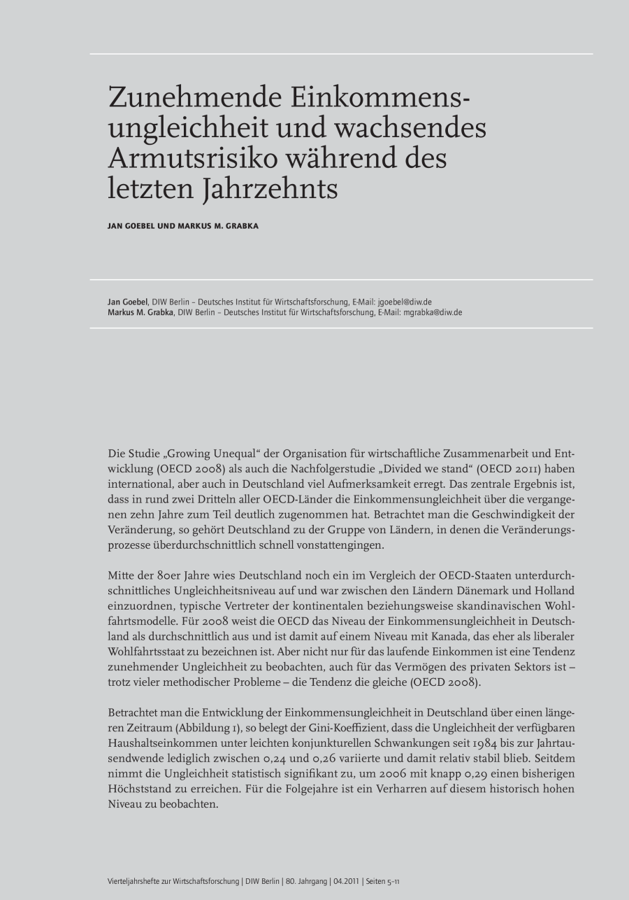 Zunehmende Einkommensungleichheit und wachsendes Armutsrisiko während des letzten Jahrzehnts