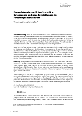 Firmendaten der amtlichen Statistik – Datenzugang und neue Entwicklungen im Forschungsdatenzentrum