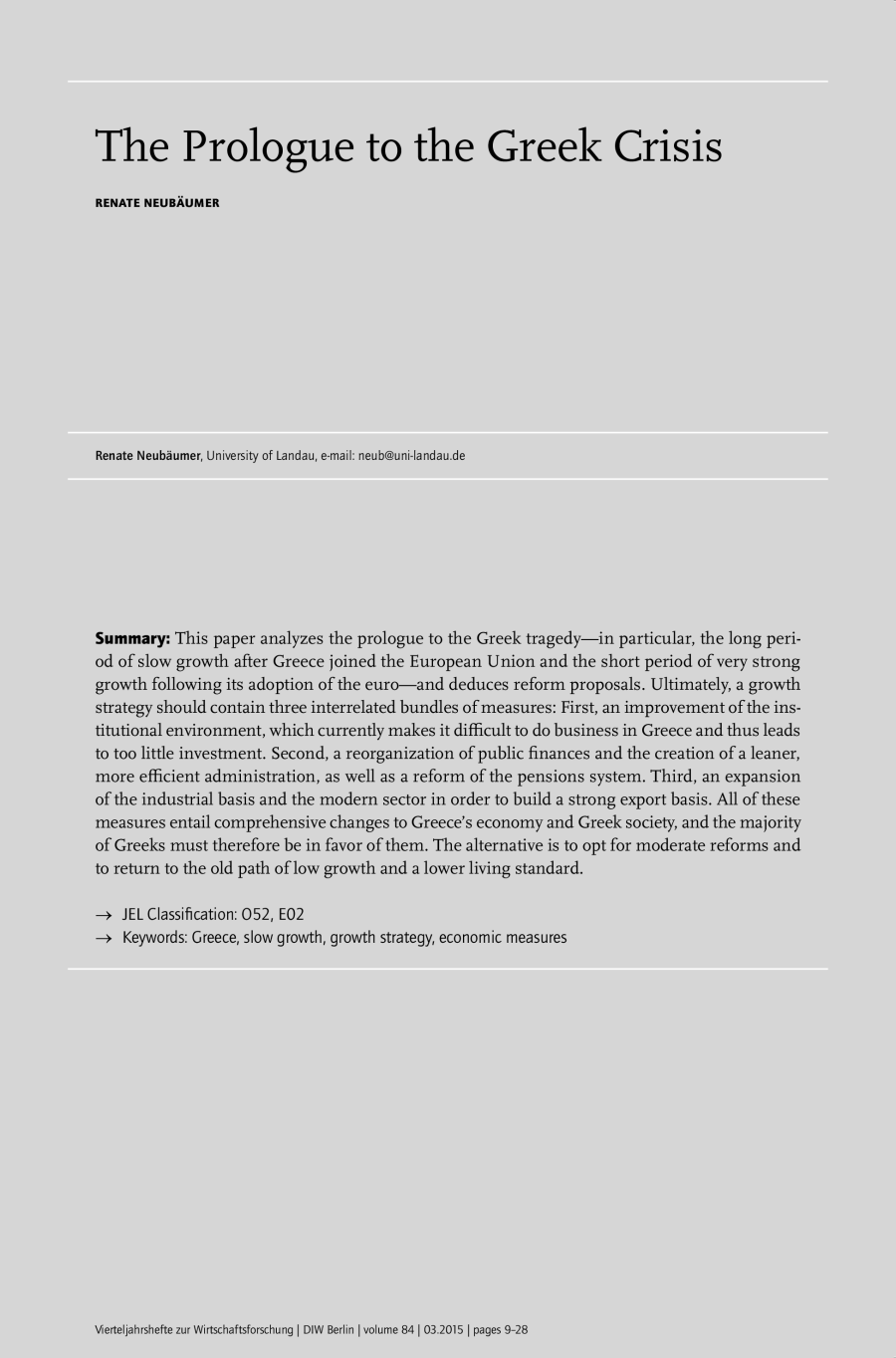 The Prologue to the Greek Crisis