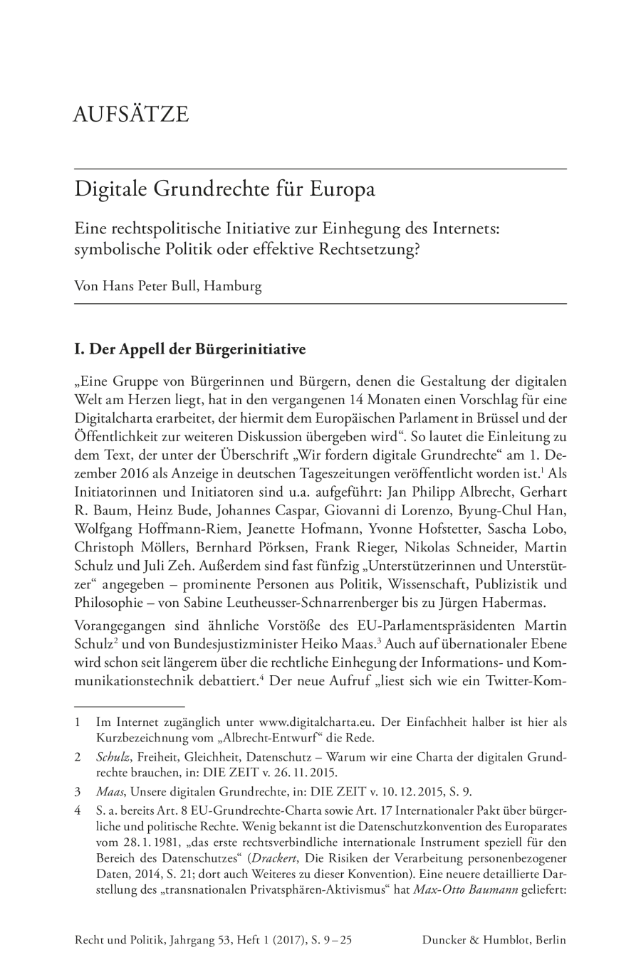 Digitale Grundrechte für Europa