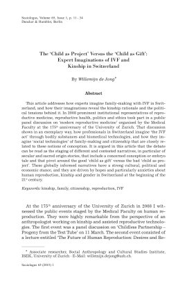 The ‘Child as Project’ Versus the ‘Child as Gift’: Expert Imaginations of IVF and Kinship in Switzerland