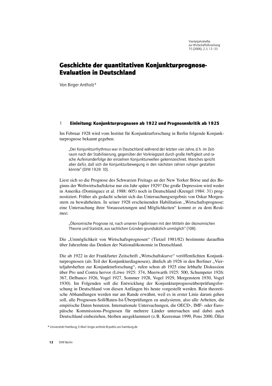 Geschichte der quantitativen Konjunkturprognose-Evaluation in Deutschland