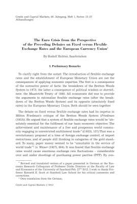 The Euro Crisis From the Perspective of the Preceding Debates on Fixed versus Flexible Exchange Rates and the European Currency Union