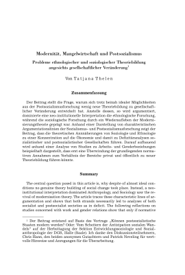 Modernität, Mangelwirtschaft und Postsozialismus. Probleme ethnologischer und soziologischer Theoriebildung angesichts gesellschaftlicher Veränderung