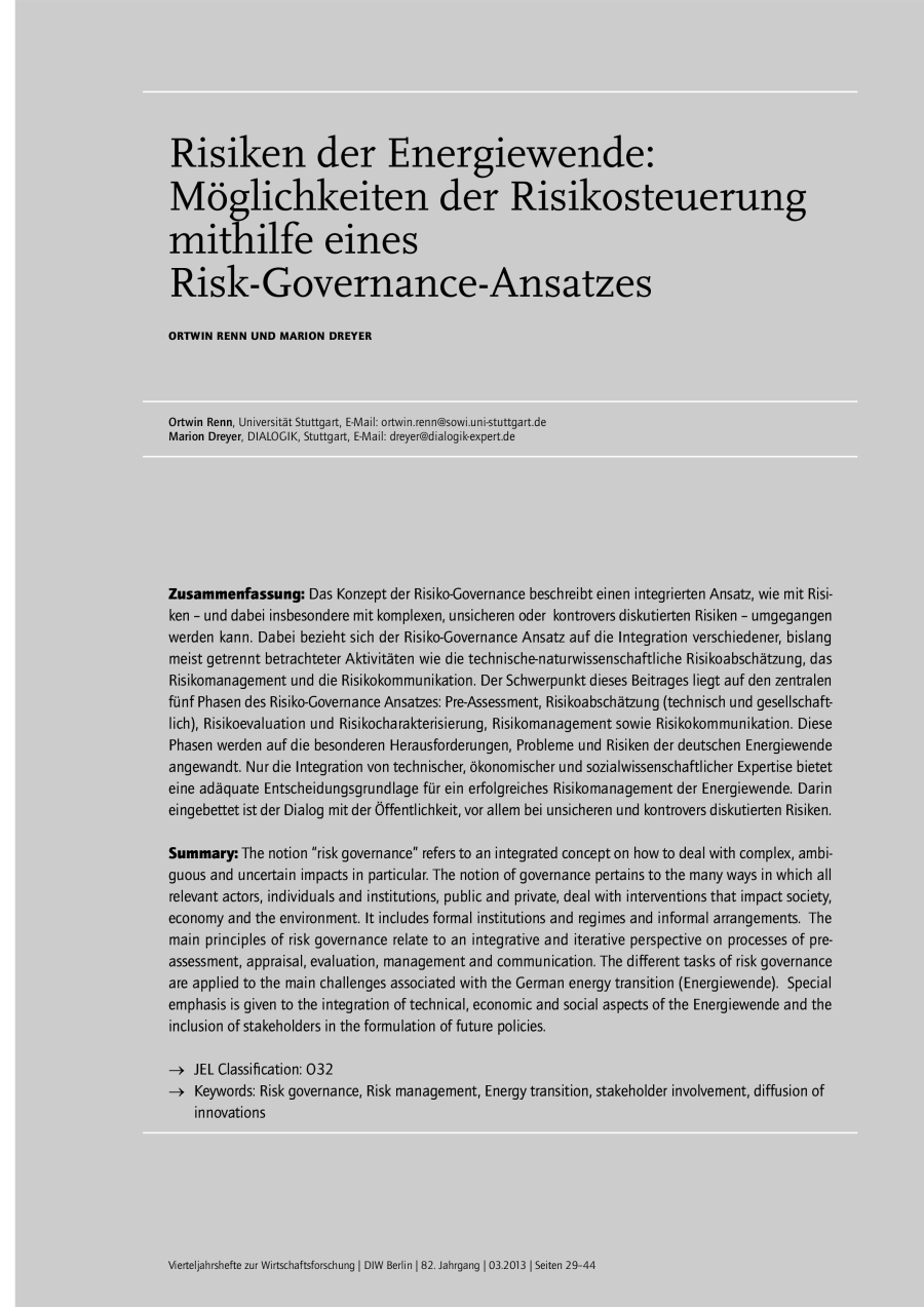 Risiken der Energiewende: Möglichkeiten der Risikosteuerung mithilfe eines Risk-Governance-Ansatzes