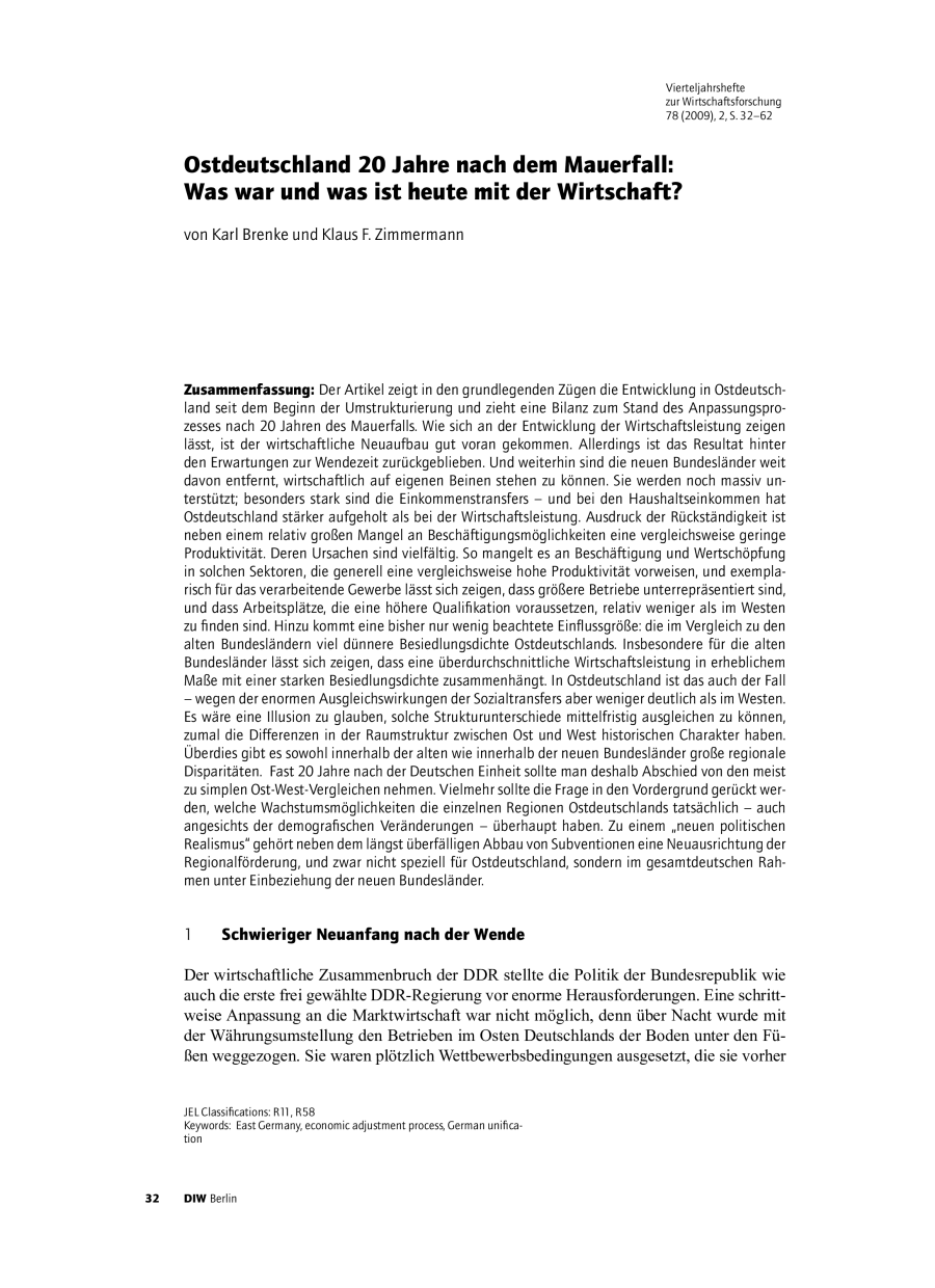 Ostdeutschland 20 Jahre nach dem Mauerfall: Was war und was ist heute mit der Wirtschaft?