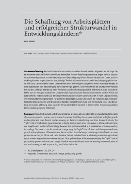 Die Schaffung von Arbeitsplätzen und erfolgreicher Strukturwandel in Entwicklungsländern
