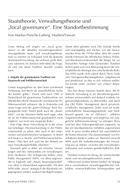 Staatstheorie, Verwaltungstheorie und “local governance“. Eine Standortbestimmung
