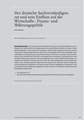 Der deutsche Sachverständigenrat und sein Einfluss auf die Wirtschafts-, Finanz- und Währungspolitik