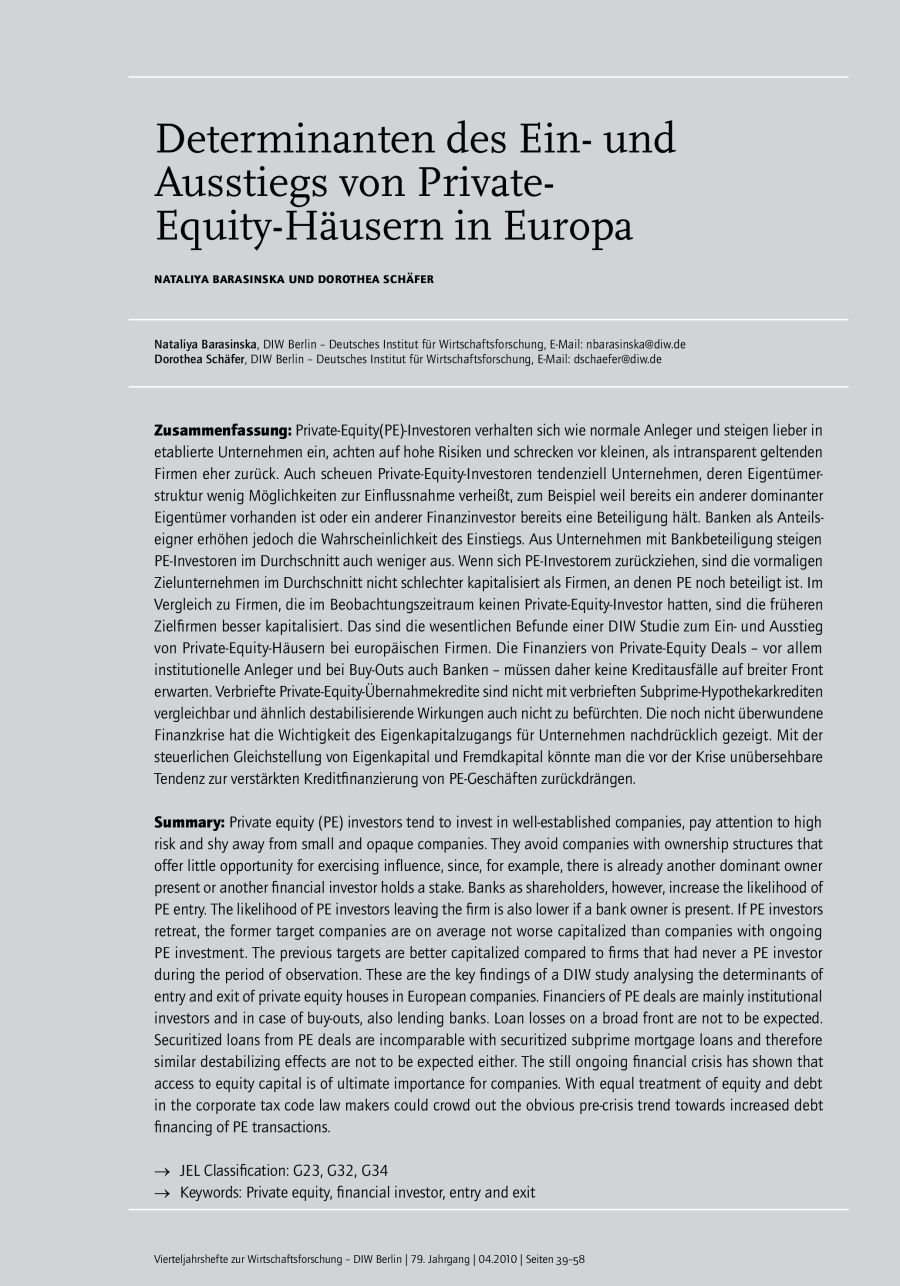 Determinanten des Ein- und Ausstiegs von Private-Equity-Häusern in Europa