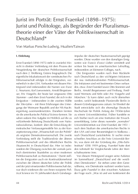 Jurist im Porträt: Ernst Fraenkel (1898–1975): Jurist und Politologe, als Begründer der Pluralismustheorie einer der Väter der Politikwissenschaft in Deutschland