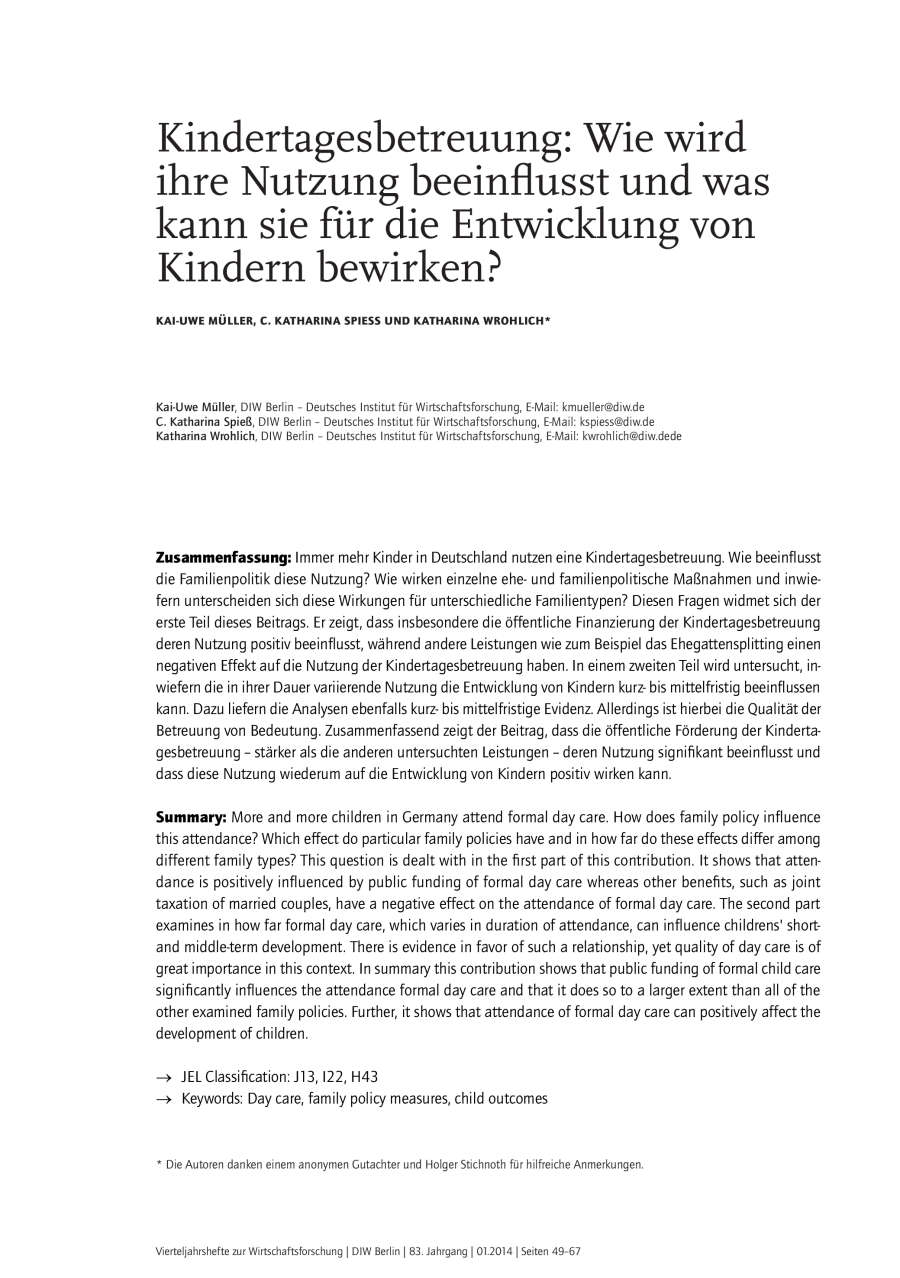 Kindertagesbetreuung: Wie wird ihre Nutzung beeinflusst und was kann sie für die Entwicklung von Kindern bewirken?