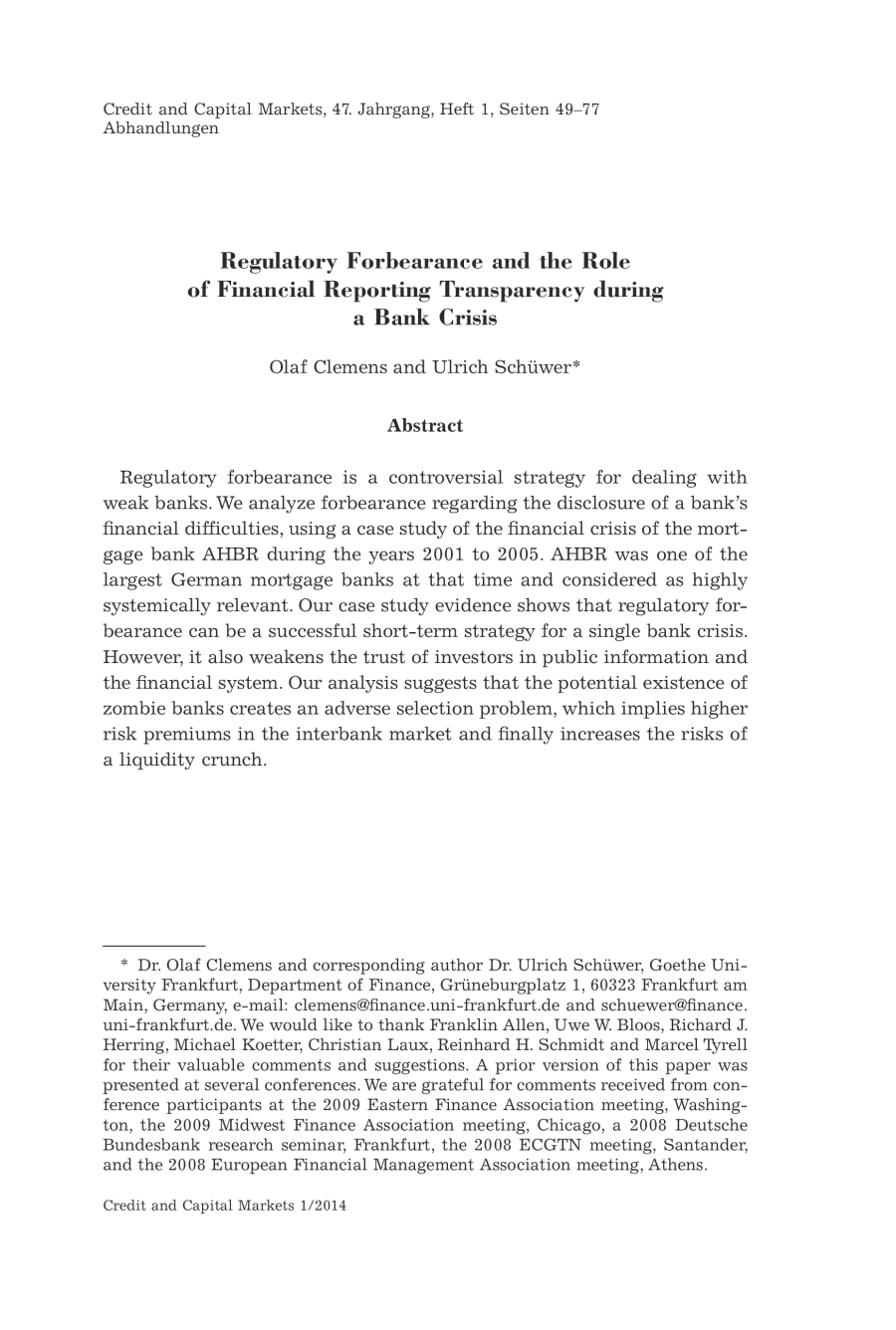 Regulatory Forbearance and the Role of Financial Reporting Transparency during a Bank Crisis