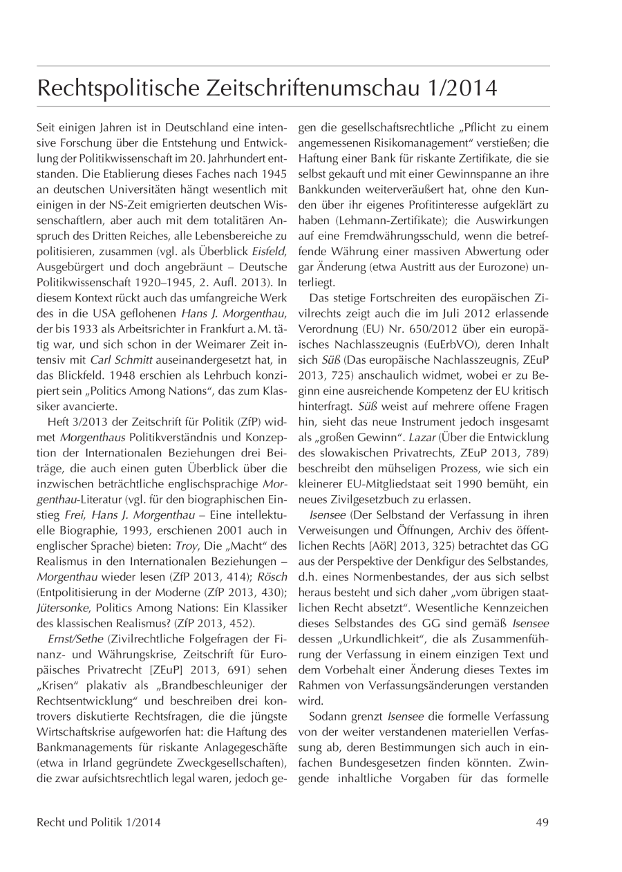 Rechtspolitische Zeitschriftenumschau 1/2014