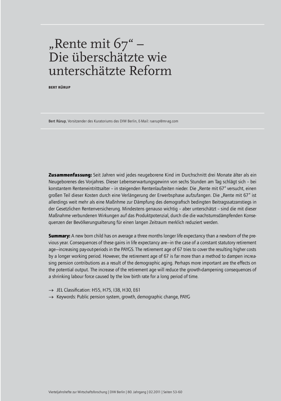 “Rente mit 67“ – Die überschätzte wie unterschätzte Reform
