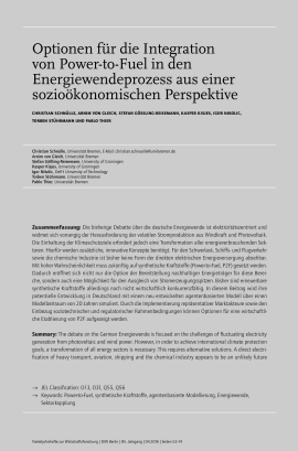 Optionen für die Integration von Power-to-Fuel in den Energiewendeprozess aus einer sozioökonomischen Perspektive