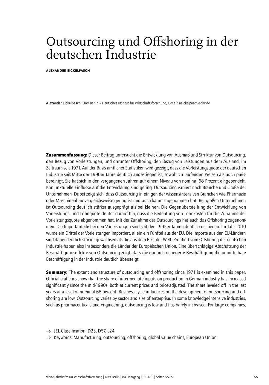 Outsourcing und Offshoring in der deutschen Industrie